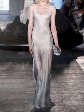 Grace Ling SILK BIAS SLIP DRESS - ASH WHITE